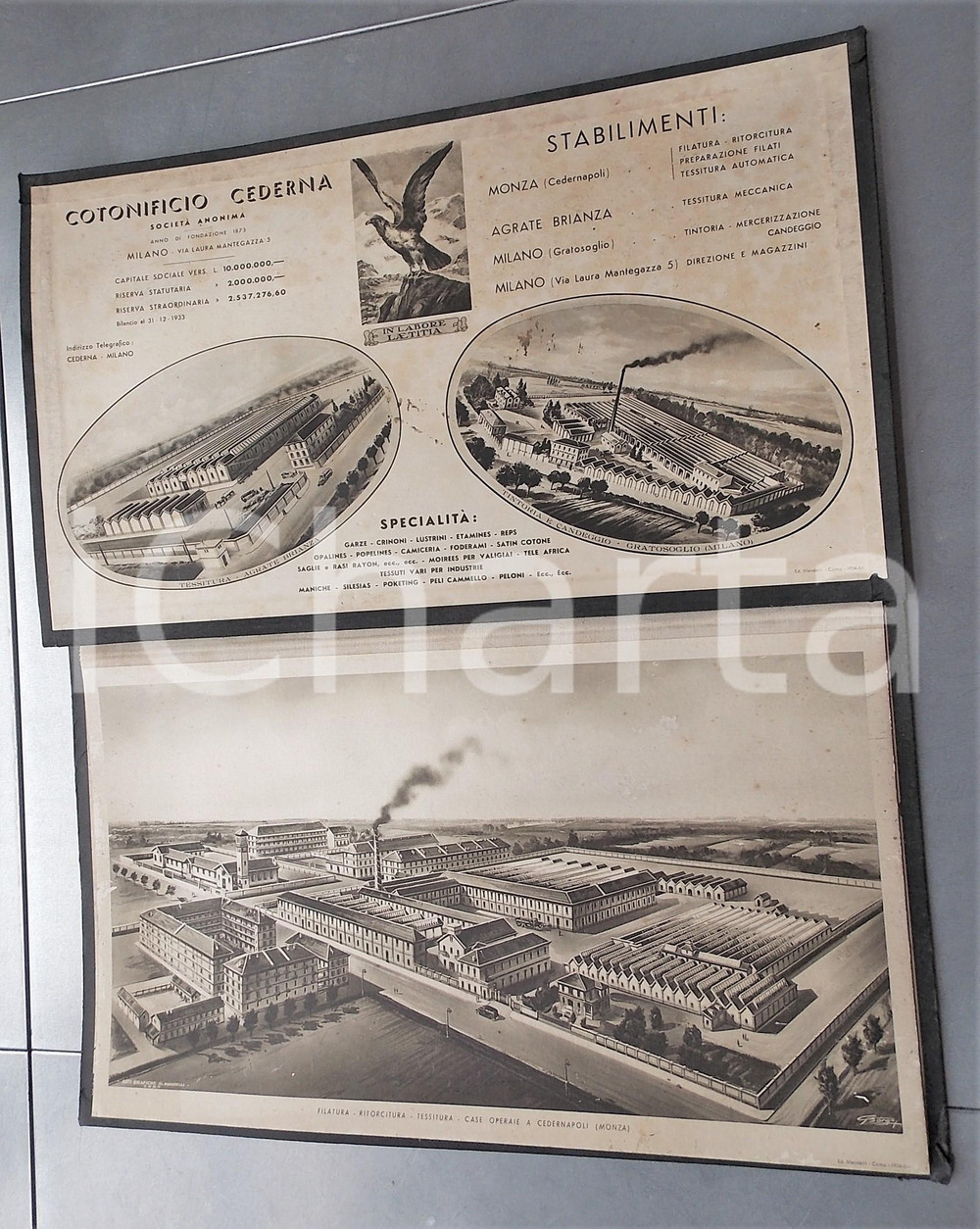 1934 MILANO Cotonificio CEDERNA - Cartella stabilimenti RARA ill. BORGHI