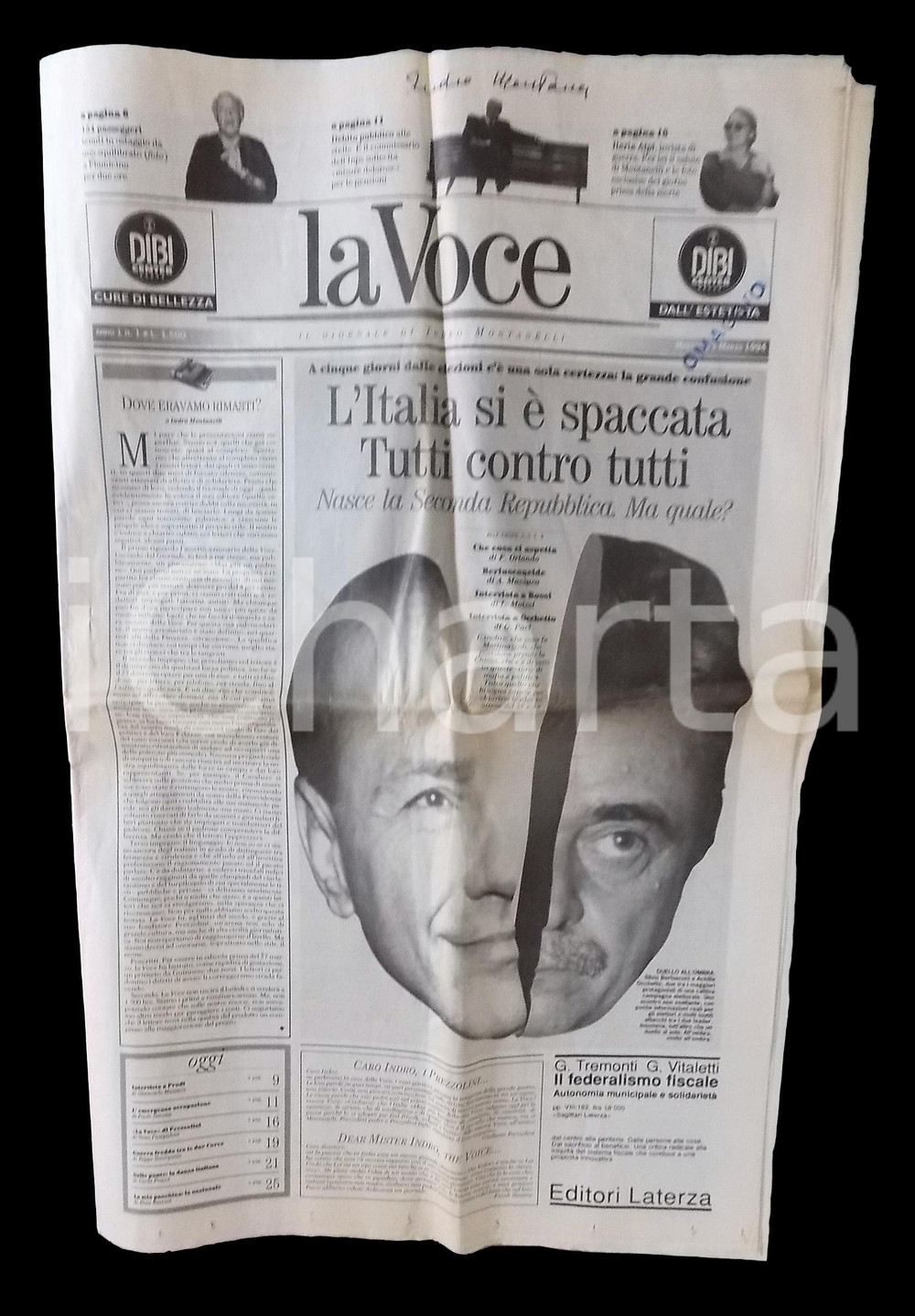 1994 LA VOCE - Indro MONTANELLI - Giornale con AUTOGRAFO Anno I n° 1