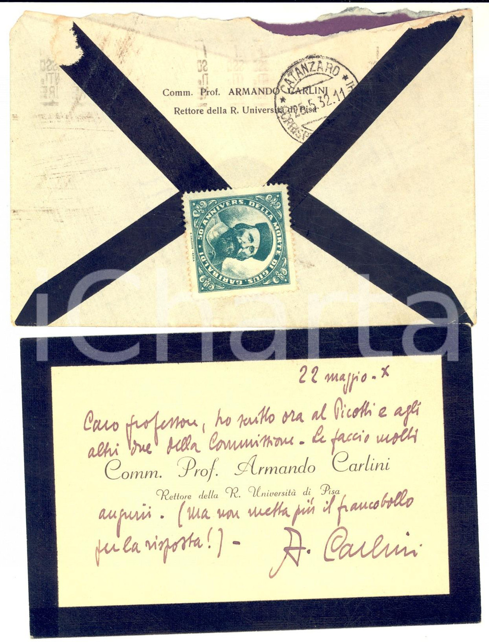 1932 Università PISA Rettore Armando CARLINI - Biglietto da visita AUTOGRAFO