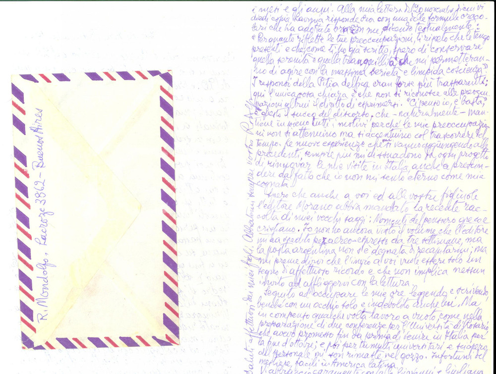 1964 BUENOS AIRES Rodolfo MONDOLFO e la lontananza dall'Italia - AUTOGRAFO