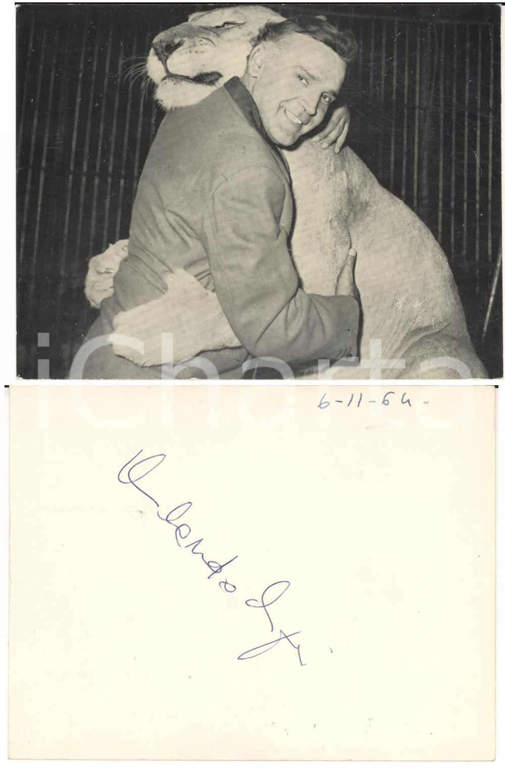 1964 CIRCO - Orlando ORFEI con un leone - Foto seriale con AUTOGRAFO
