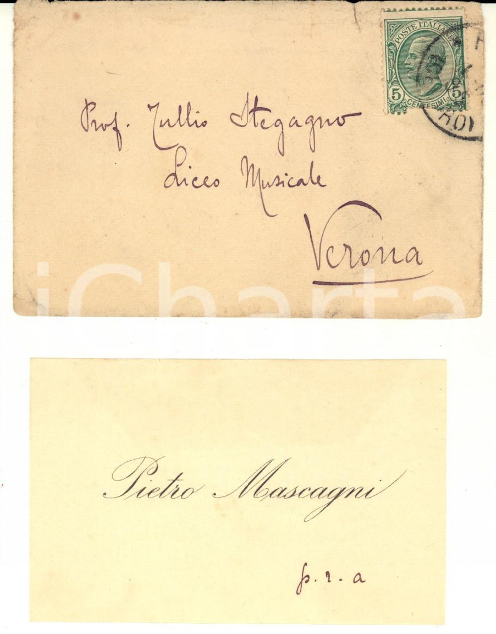 1890 ca Pietro MASCAGNI compositore - Biglietto con AUTOGRAFO su carta