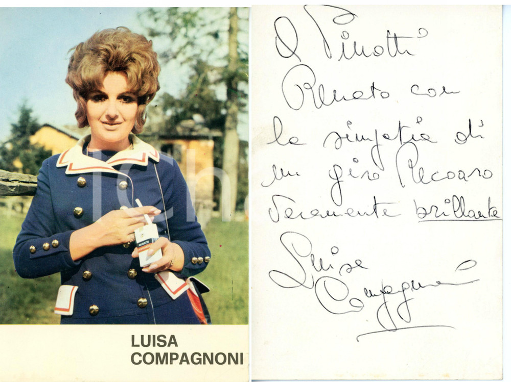 1965 ca CINEMA Luisa COMPAGNONI attrice *Foto seriale AUTOGRAFATA Fotografia seriale d'epoca, con dedica autografa. DIMENSIONI: 10x15 cm CONDIZIONI: G     originale e autentica 1