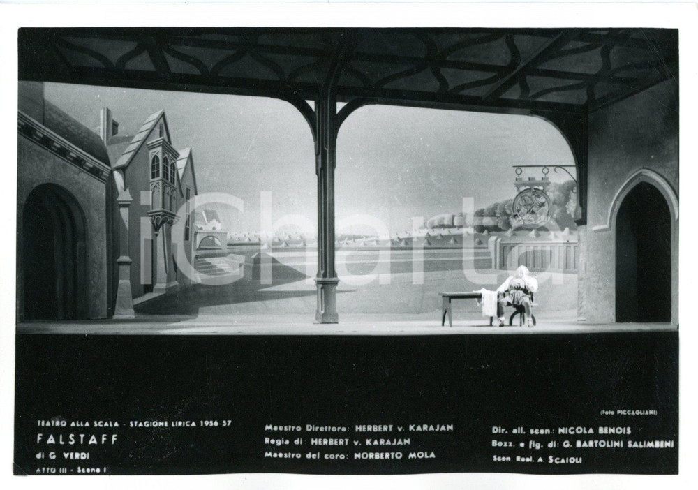 1956 MILANO Teatro alla SCALA "Falstaff" Atto III - Scene BENOIS *Foto seriale