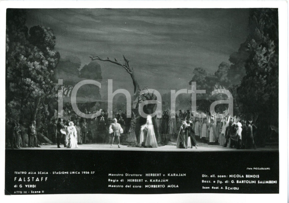 1956 MILANO Teatro alla SCALA "Falstaff" Atto III - Scene BENOIS - Foto seriale