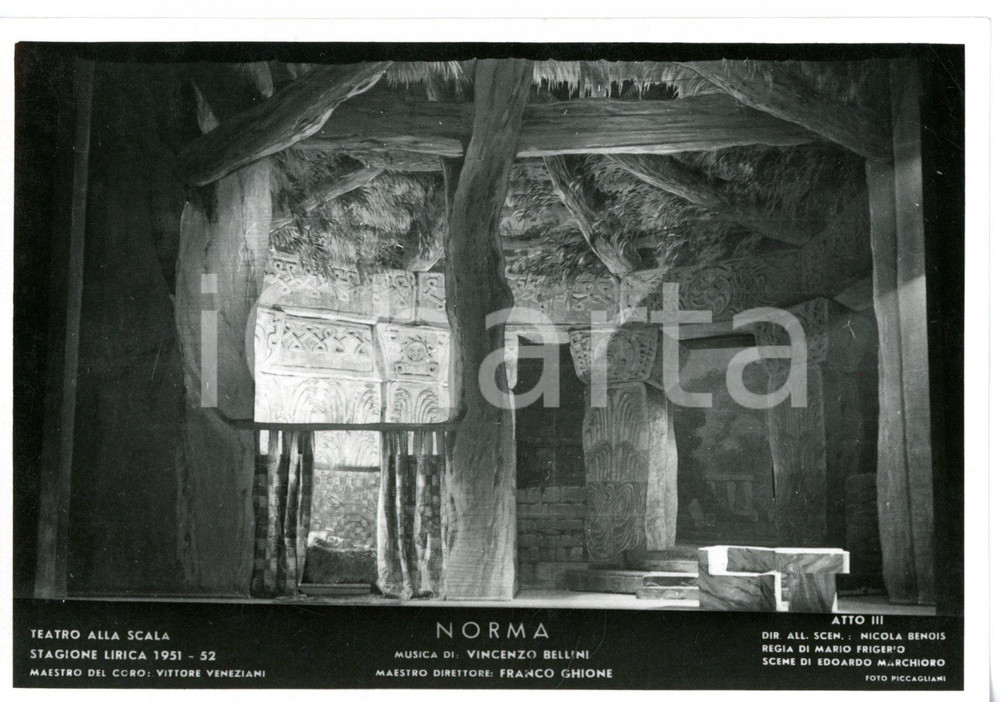1951 MILANO Teatro alla SCALA "Norma" Atto III - Scene N. BENOIS *Fotocartolina