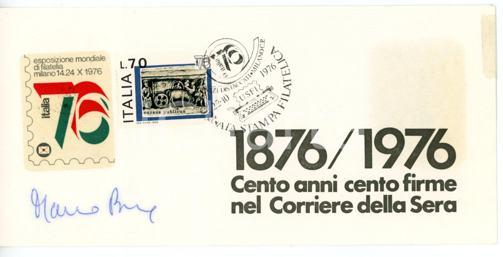 1976 MILANO CORRIERE DELLA SERA Mauro BENE - Biglietto AUTOGRAFO con timbro FDC