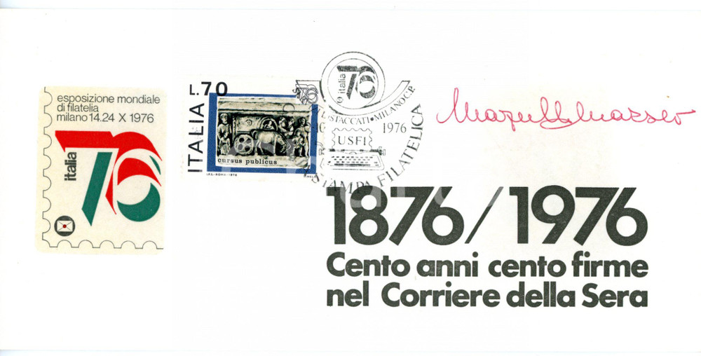 1976 MILANO CORRIERE DELLA SERA Marcello MAZZEO *Biglietto AUTOGRAFO Timbro FDC
