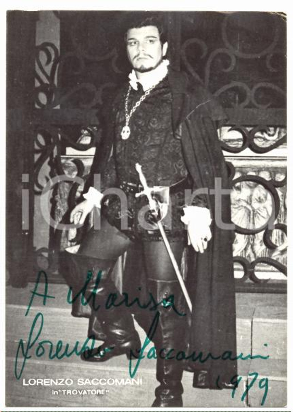1979 LIRICA Baritono Lorenzo SACCOMANI ne IL TROVATORE Autografo su foto seriale