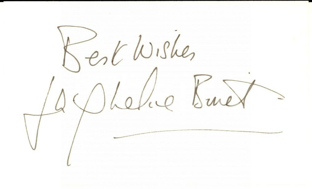 1970 ca Attrice Jacqueline BISSET - Biglietto con messaggio AUTOGRAFO