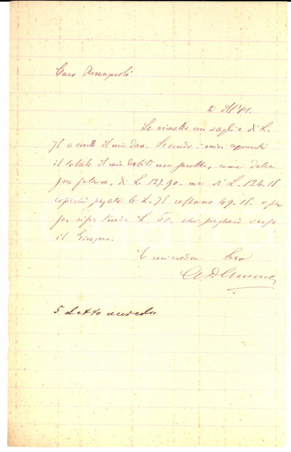 1881 PISA Lettera Alessandro D'ANCONA per invio vaglia - AUTOGRAFO