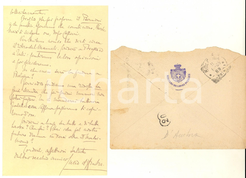 1905 ROMA Lettera Lucio D'AMBRA sul successo delle sue opere - AUTOGRAFO