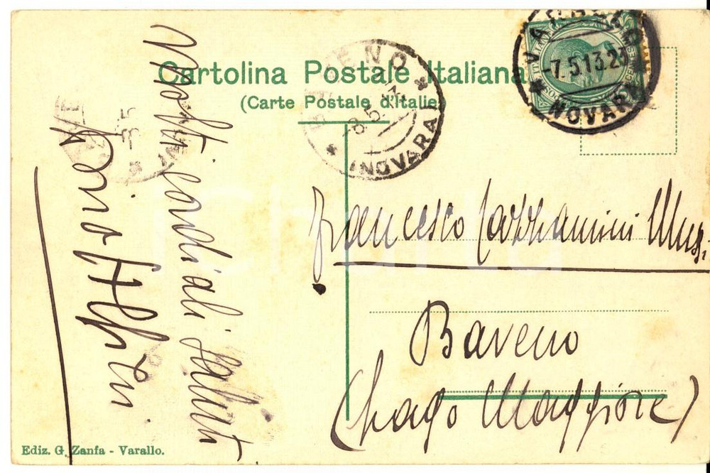 1913 VARALLO Dino ALFIERI - Cartolina a Francesco CAZZAMINI MUSSI - AUTOGRAFO