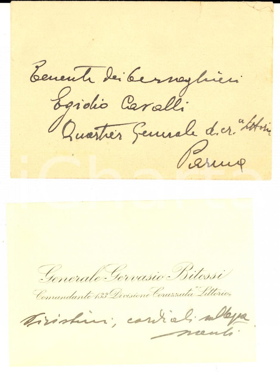1940 ca Generale Gervasio BITOSSI - 133^ Divisione LITTORIO *Biglietto AUTOGRAFO
