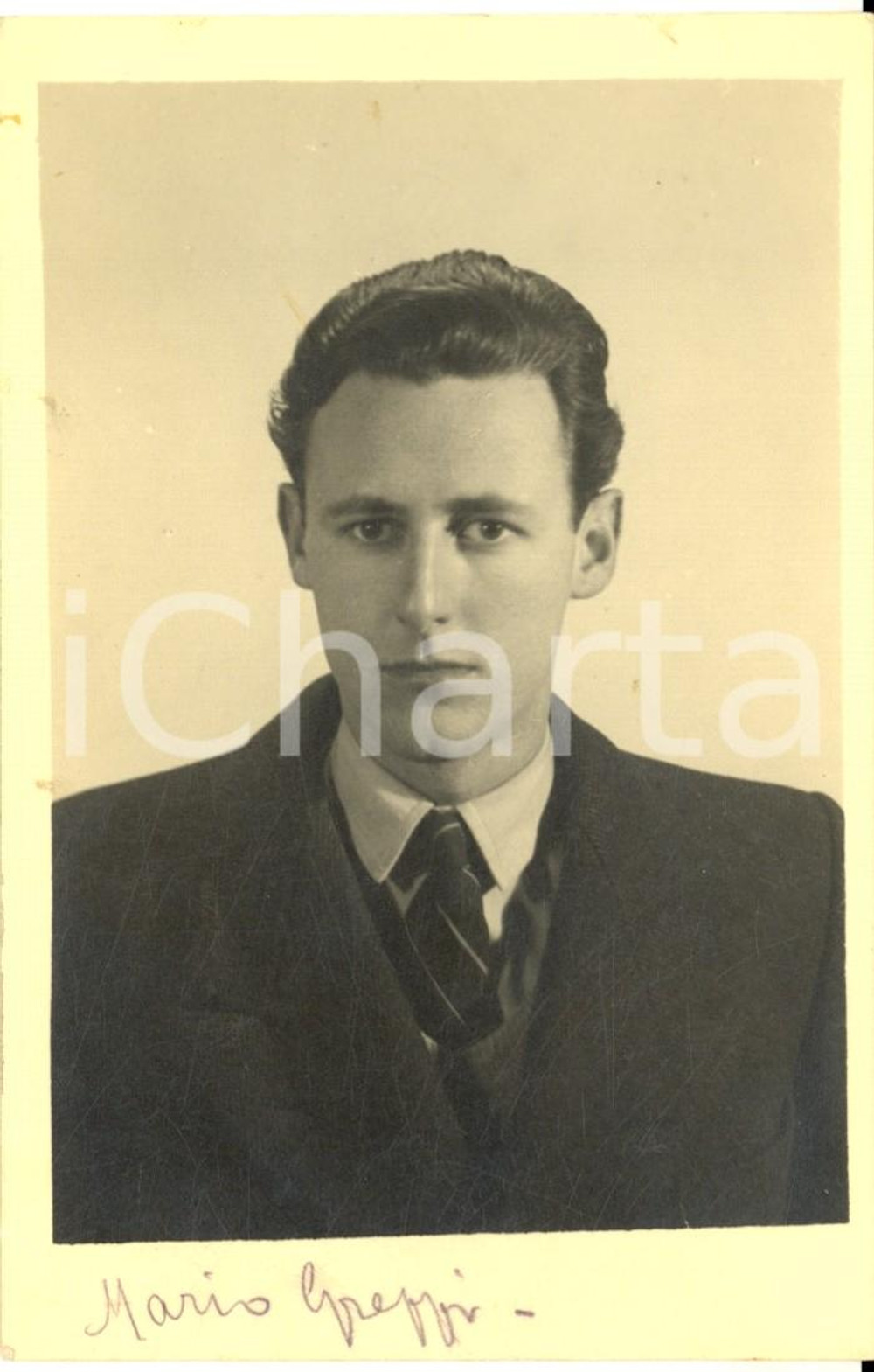 1945 ca WW2 ARONA Ritratto del partigiano Mario GREPPI - Foto DE RIGHETTI 14x9