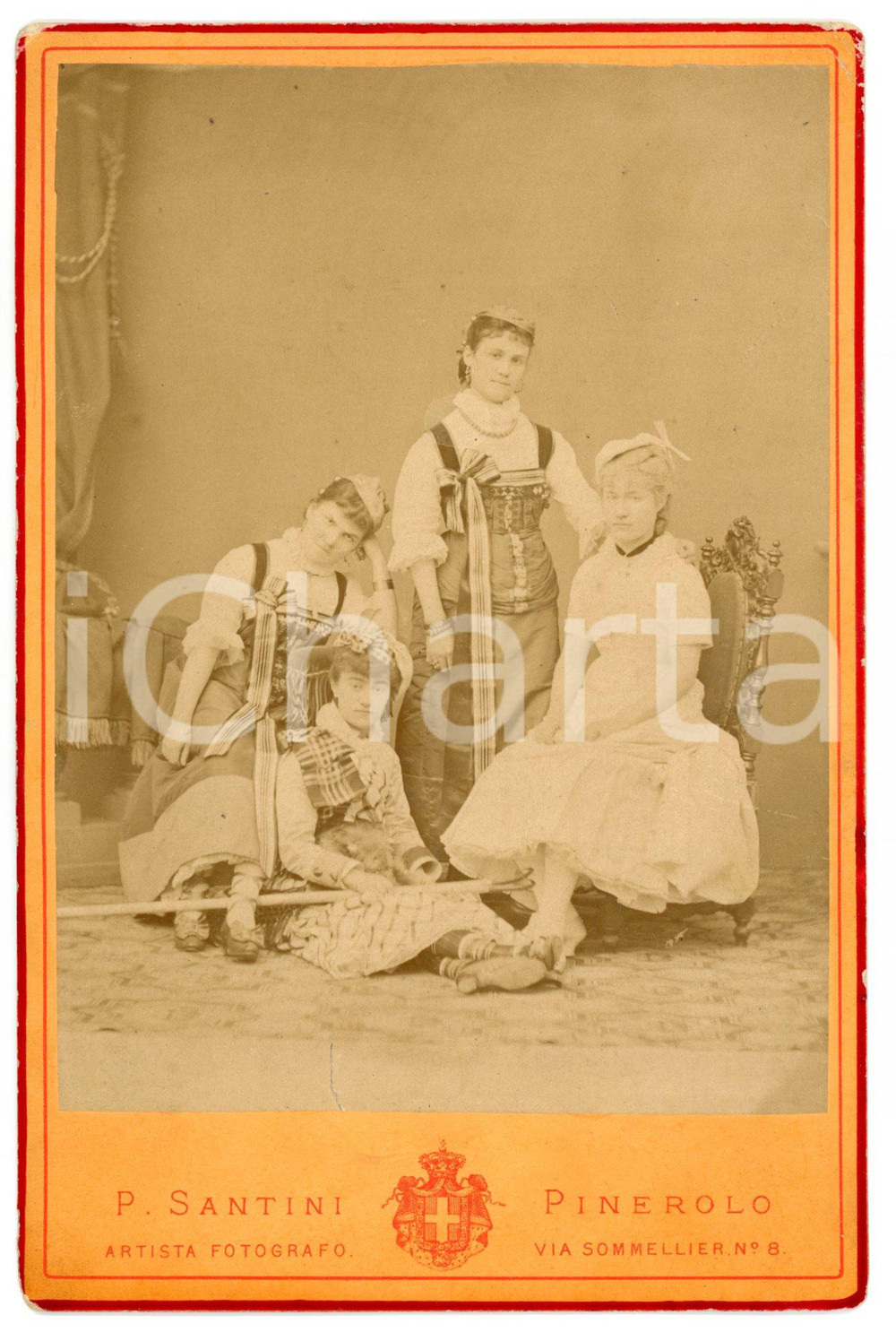 1880 ca PINEROLO Ritratto di quattro sorelle in abito campestre ^Foto 10x16