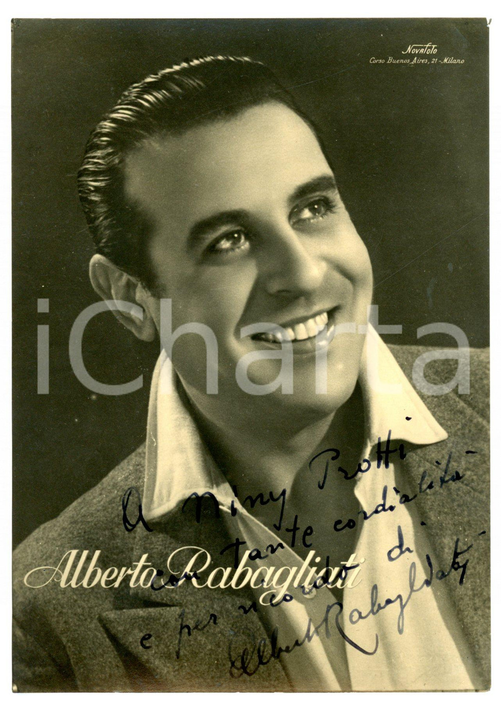 1940 ca MILANO MUSICA Cantante Alberto RABAGLIATI - Cartolina con AUTOGRAFO