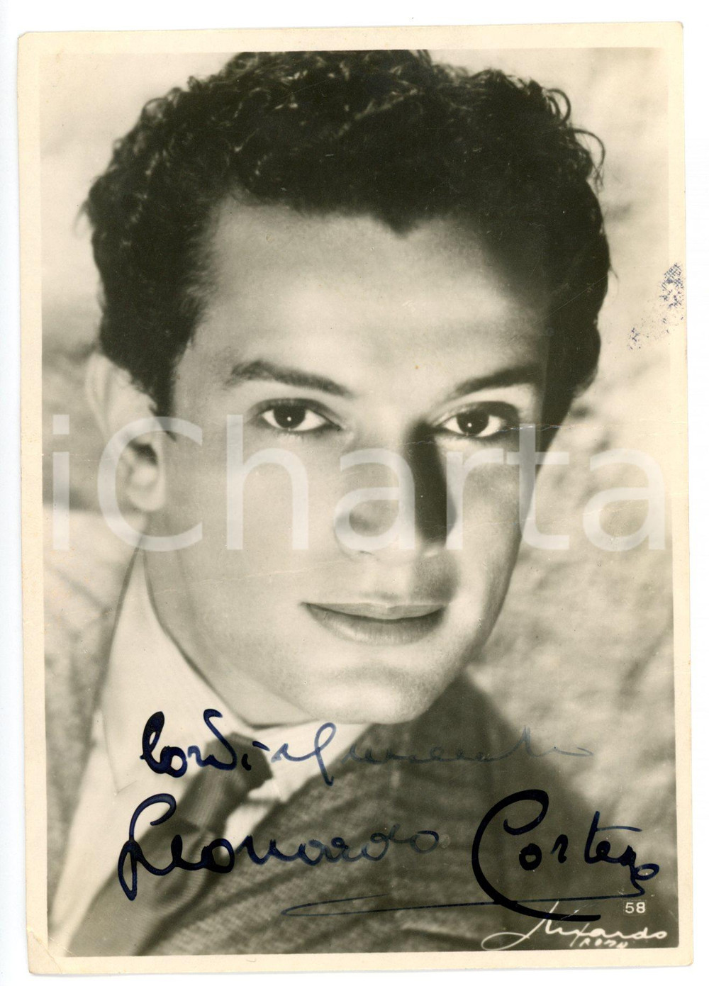 1945 ca CINEMA Leonardo CORTESE attore - Cartolina AUTOGRAFATA DANNEGGIATA