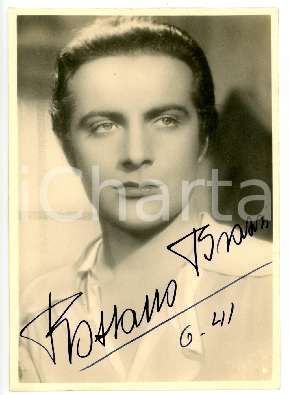 1941 CINEMA Attore Rossano BRAZZI - Ritratto - Fotocartolina con AUTOGRAFO