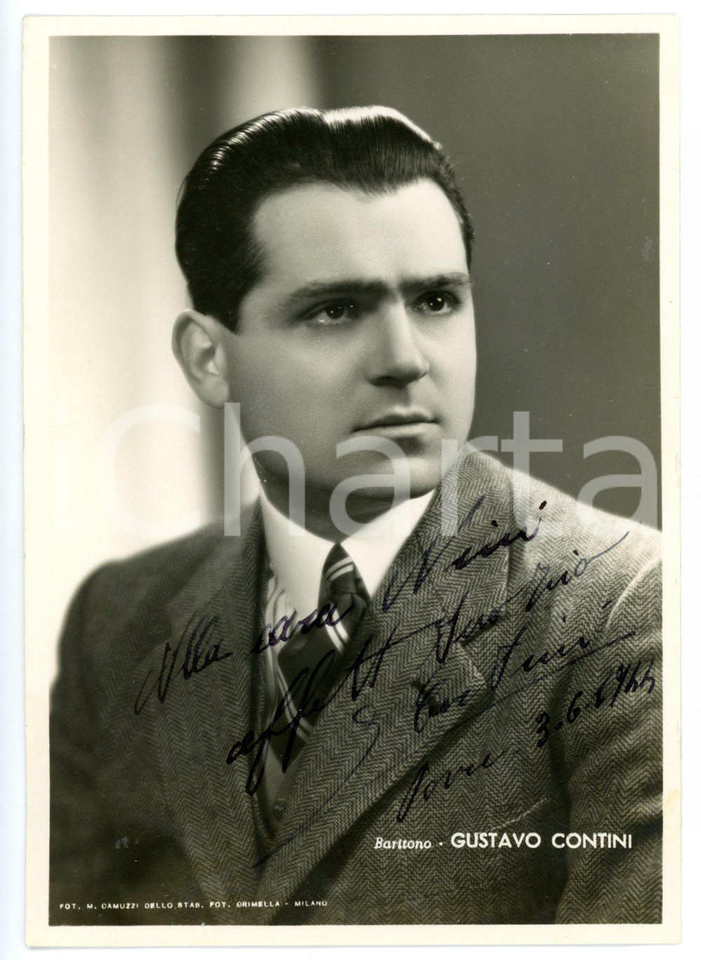 1944 PAVIA LIRICA Gustavo CONTINI baritono - Foto seriale con AUTOGRAFO