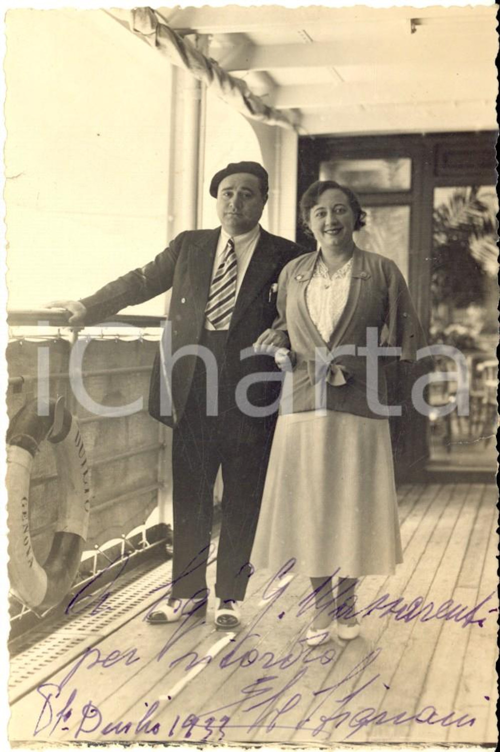 1933 Mezzosoprano Ebe STIGNANI sul piroscafo DUILIO - Foto AUTOGRAFO RARA 9x13