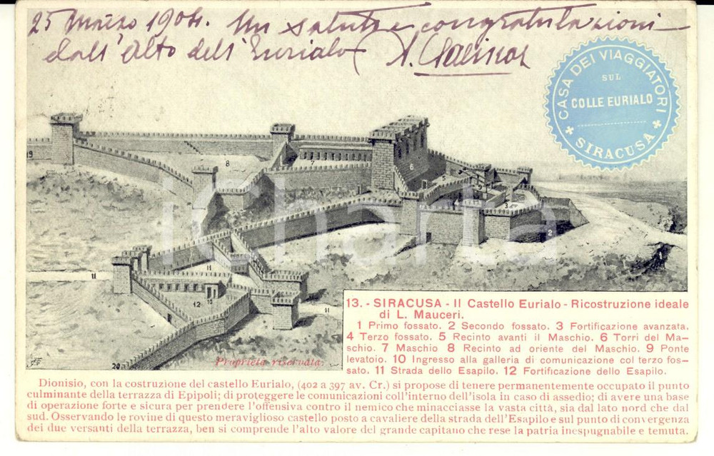 Autografo originale 1904 SIRACUSA Archeologo Antonio SALINAS  Cartolina con AUTOGRAFO 1