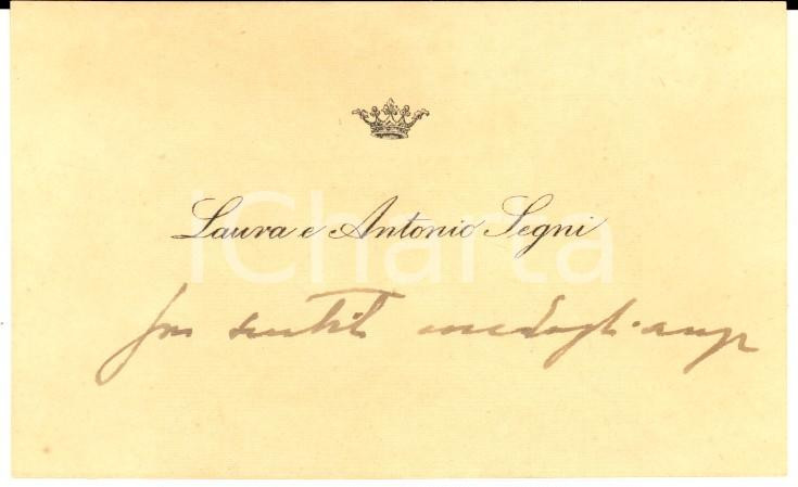 1960 ca ROMA Laura e Antonio SEGNI - Biglietto visita con messaggio manoscritto