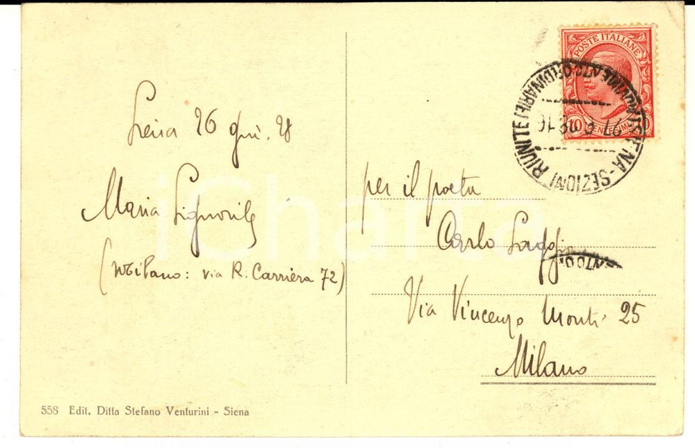 1928 SIENA Scrittrice Maria SIGNORILE - Cartolina postale AUTOGRAFA FP