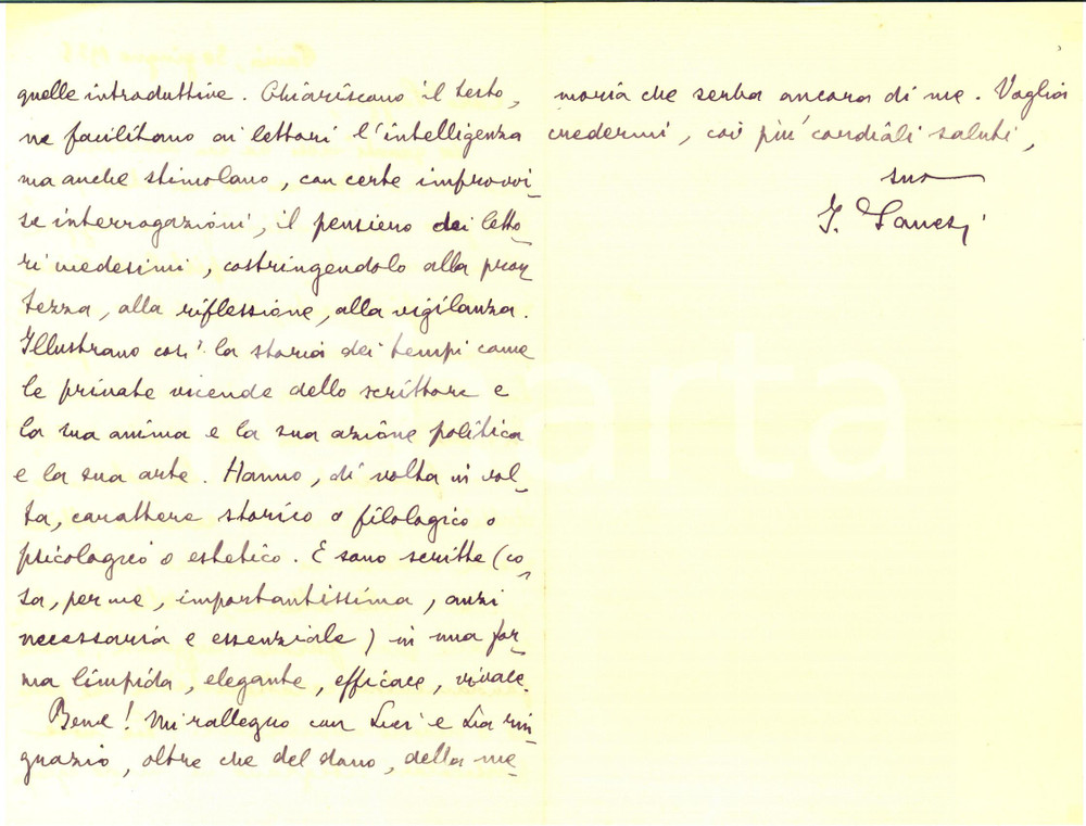 1935 PAVIA Ireneo SANESI commenta opera di Carlo SAGGIO - AUTOGRAFO
