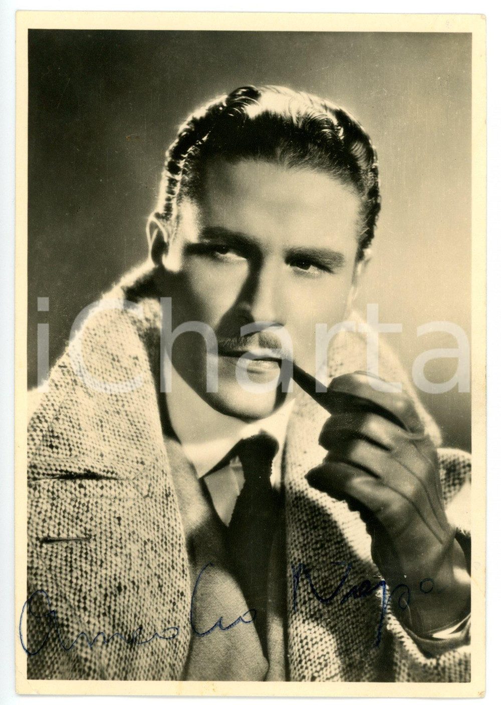 1940 ca CINEMA Attore Amedeo NAZZARI fuma la pipa - Foto seriale con AUTOGRAFO