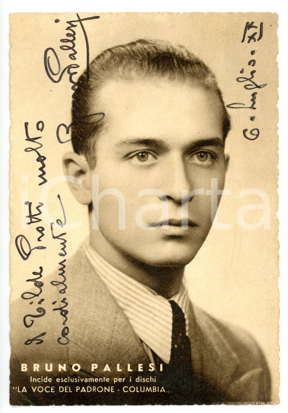 1942 MUSICA Cantante Bruno PALLESI - Fotocartolina COLUMBIA con AUTOGRAFO - FG
