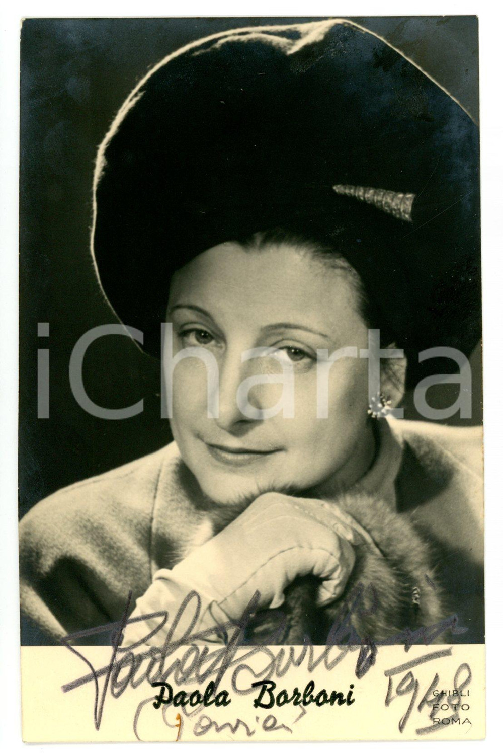 1948 PAVIA CINEMA Attrice Paola BORBONI - Fotocartolina GHIBLI con AUTOGRAFO FP