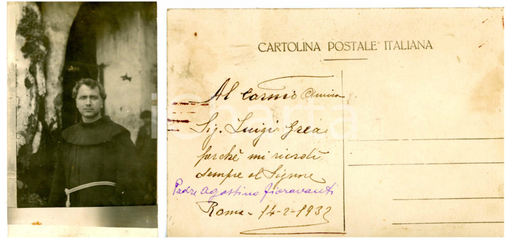 1932 ROMA Padre Agostino FIORAVANTI - Fotocartolina con AUTOGRAFO - FP