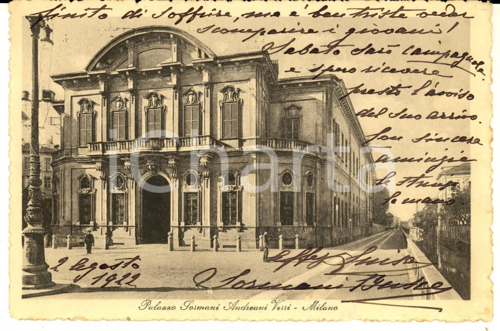 1922 MILANO Luisa SORMANI VERRI a lutto per il nipote - Cartolina AUTOGRAFA