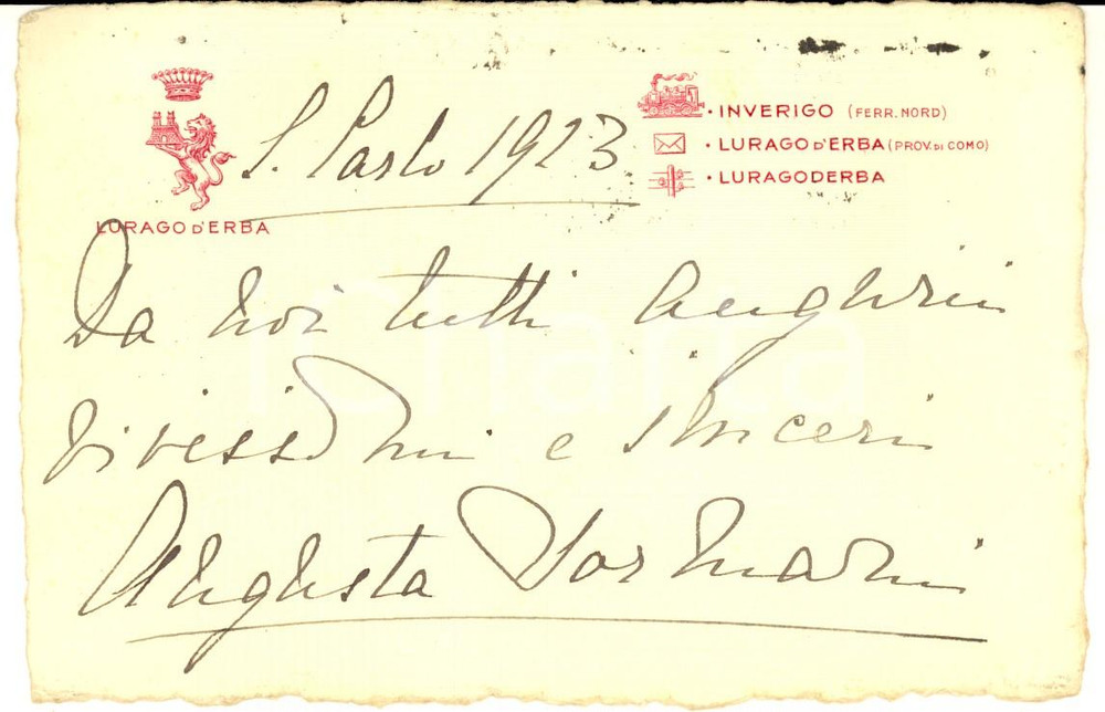1923 LURAGO D'ERBA Augusta SORMANI ANDREANI VANOTTI - Biglietto AUTOGRAFO