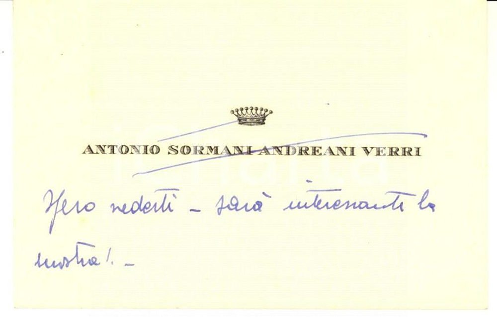 1935 ca Conte Antonio SORMANI ANDREANI VANOTTI  - Biglietto da visita AUTOGRAFO