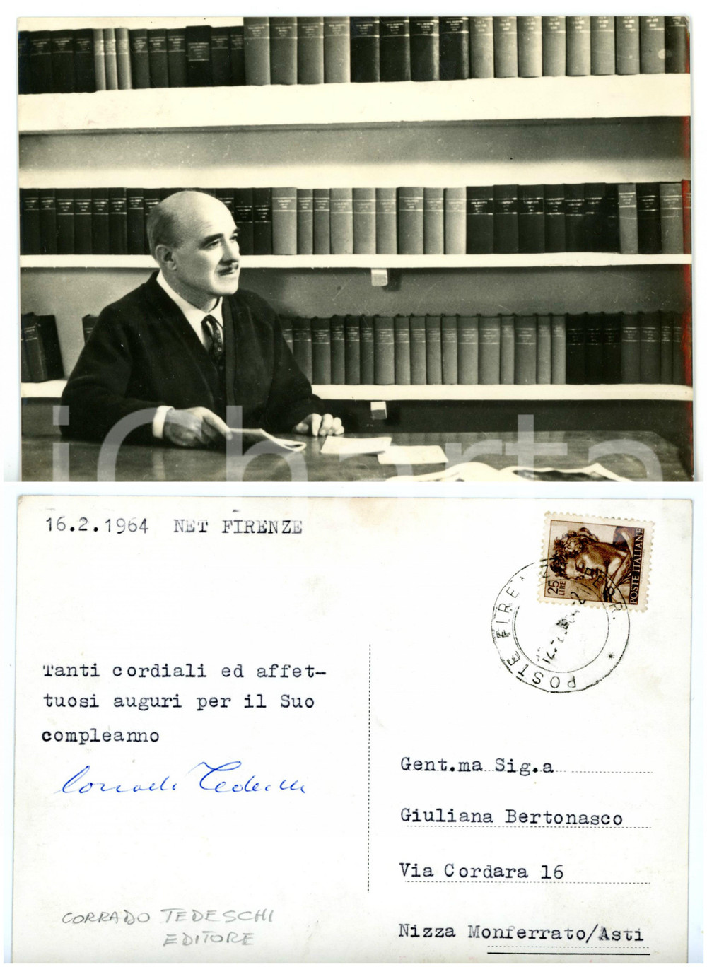 1964 FIRENZE Editore Corrado TEDESCHI - Fotocartolina con AUTOGRAFO 15x10 cm