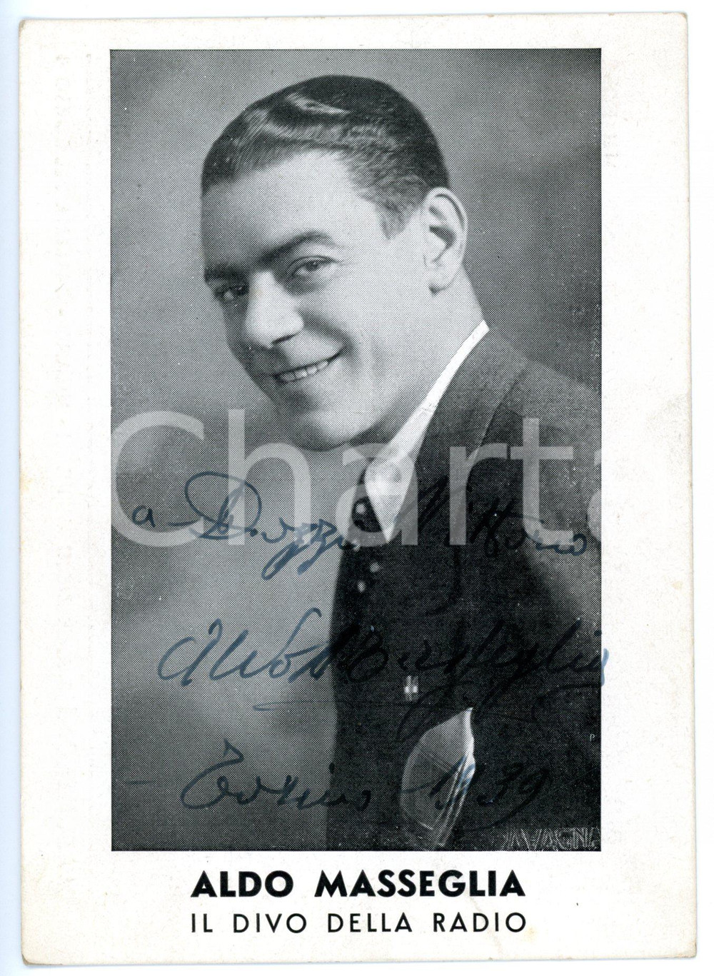 1939 TORINO MUSICA Cantante Aldo MASSEGLIA *Foto MASCHERONI con AUTOGRAFO 11x15