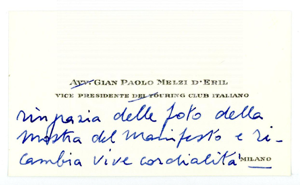1965 ca MILANO - TCI Gian Paolo MELZI D'ERIL - Biglietto da visita AUTOGRAFO