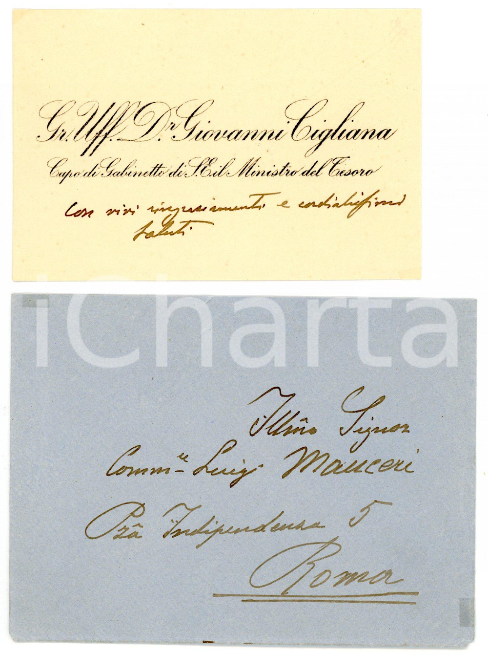 1920 ca ROMA Giovanni CIGLIANA Ministero del Tesoro *Biglietto AUTOGRAFO - Busta