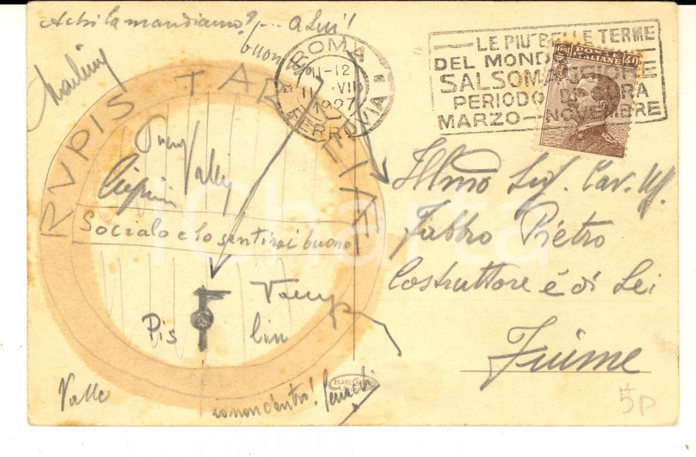 1927 ROMA Monumento a Garibaldi - Cartolina GOLIARDICA CURIOSA FP VG