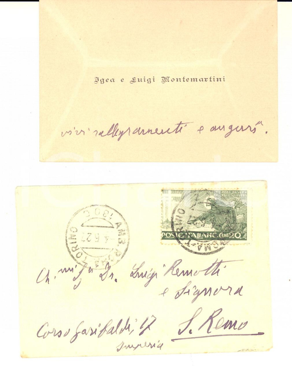 1927 TORINO Igea e Luigi MONTEMARTINI - Biglietto da visita AUTOGRAFO