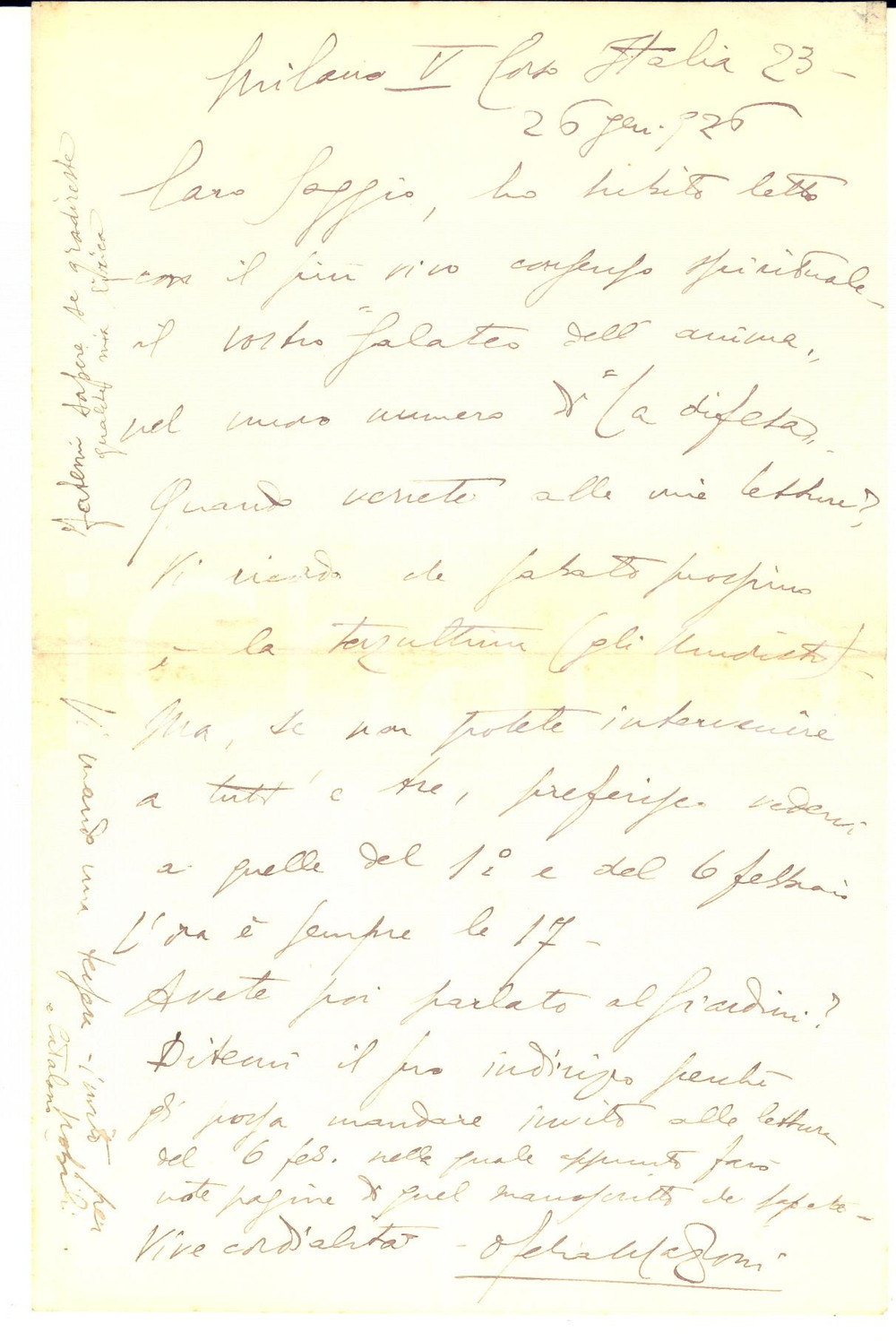 1923 MILANO Ofelia MAZZONI invita Carlo SAGGIO a una conferenza - AUTOGRAFO