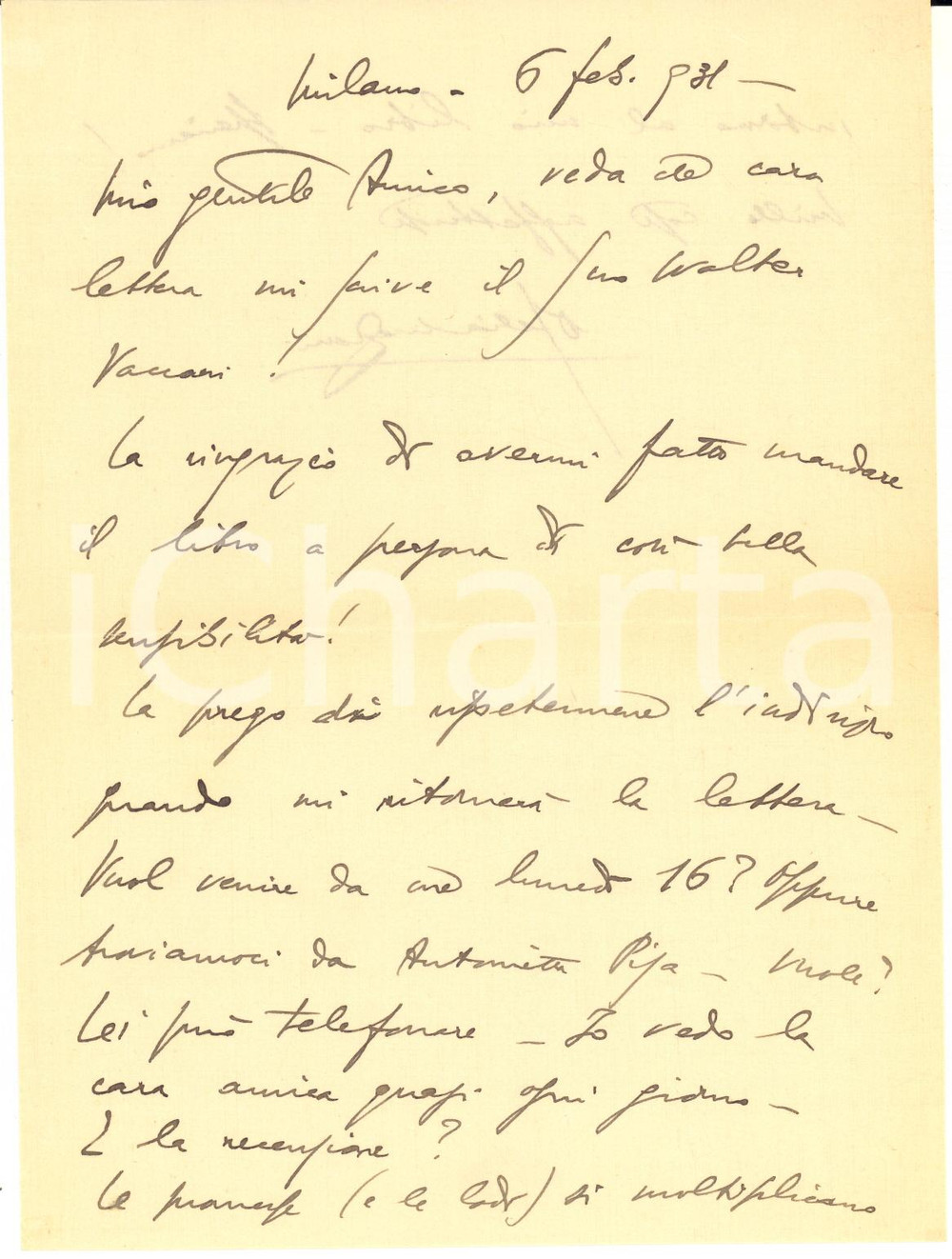 1931 MILANO Ofelia MAZZONI ringrazia e spera per il proprio libro - AUTOGRAFO