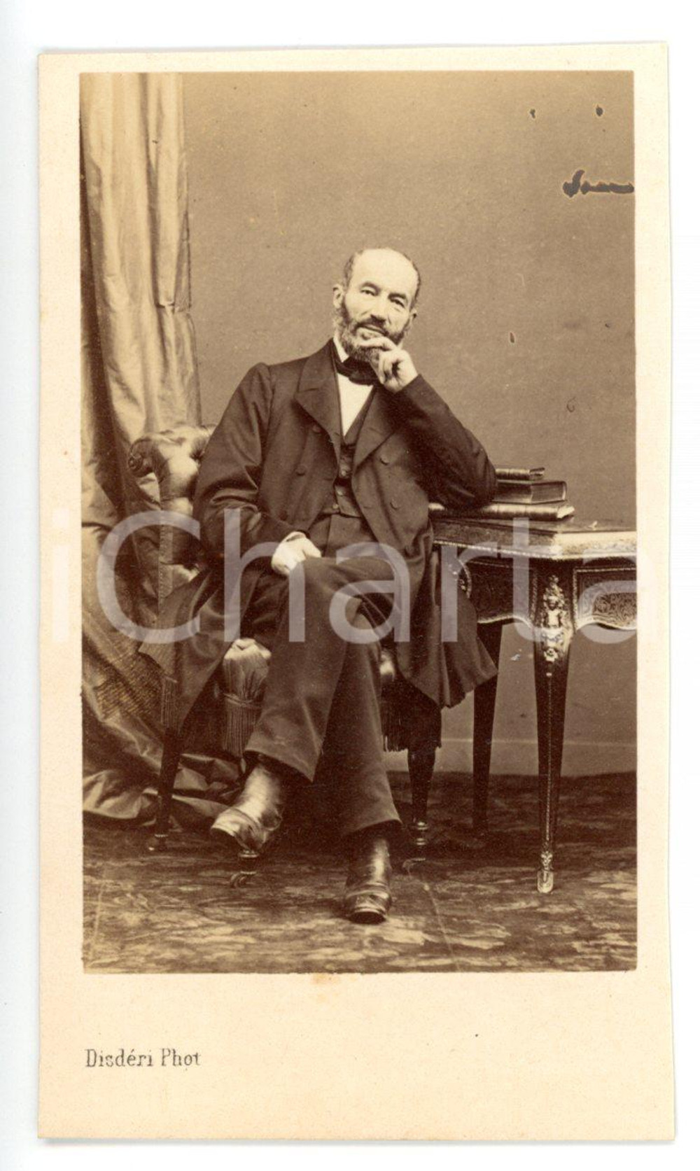 1865 ca PARIS Ritratto del Conte di POLIGNY alla scrivania - Foto DISDERI - CDV