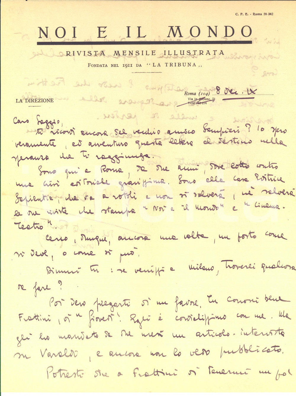 1930 ROMA Giuseppe Vittorio SAMPIERI contro la crisi dell'editoria - AUTOGRAFO