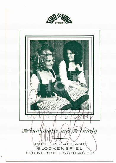 1970 ca GERMANY FOLK MUSIC Annymarie und Annely JODLER Autografo su foto seriale