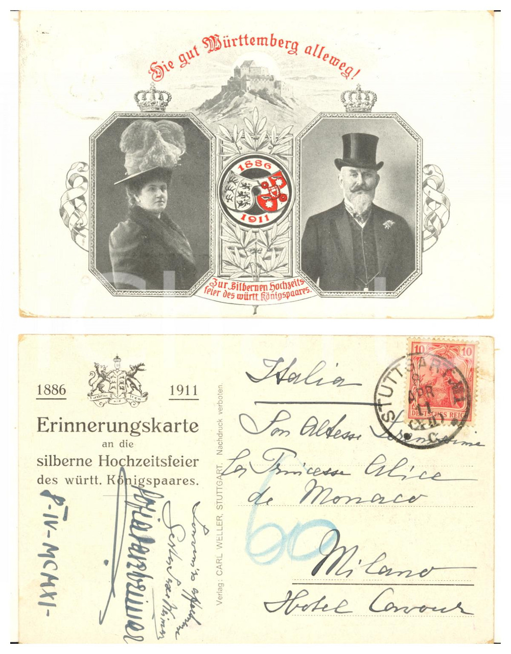 1911 STUTTGART Sophie of SAXE-WEIMAR and mother Gerta of YSENBURG - AUTOGRAPH