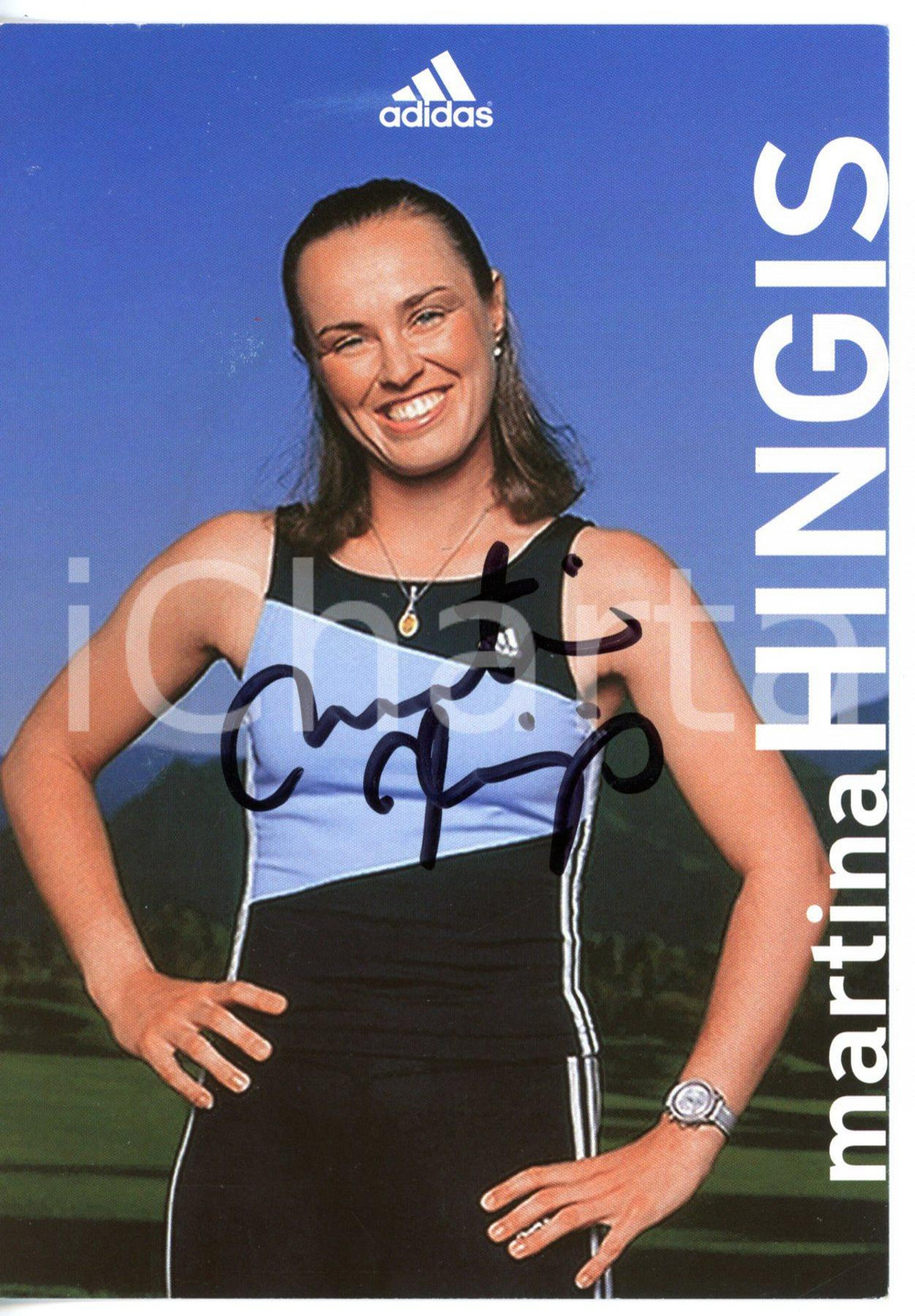 2003 TENNIS Ritratto di Martina HINGIS *Fotocartolina ADIDAS con AUTOGRAFO 10x15