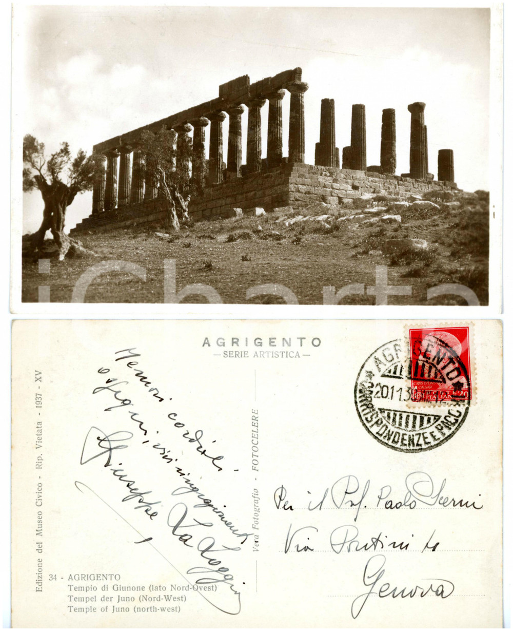 1939 AGRIGENTO Avvocato Giuseppe LA LOGGIA *Cartolina con AUTOGRAFO 14x9 cm